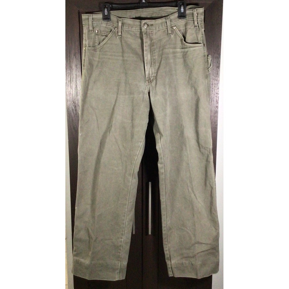 Dickies Carpenter Pants Mens 36x29 Olive Green Duck Canvas Workwear Trousers